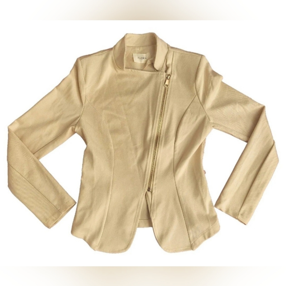 NEW - Modern Slant Zip Cream Ivory Light Weight MOTO Jacket, Small, Floria Italy